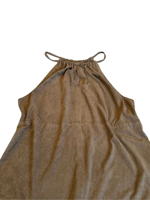 Max Studio Brown Faux Suede Halter Top Key Hole Front Boho Western Festival - Image 3