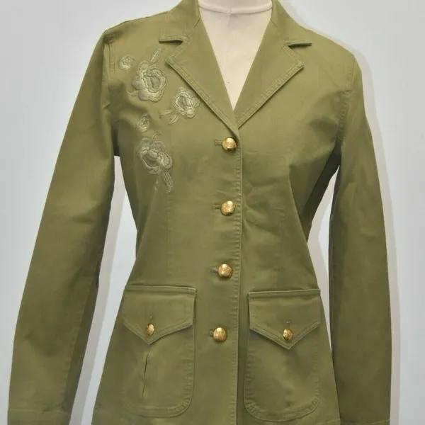 Lauren Ralph Lauren green jacket with embroidery flowers - Image 3
