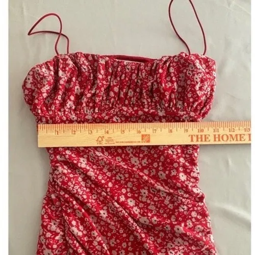 Hello Molly Red Floral Mesh Ruched Bodycon‎ Mini Dress Womens US 6 Medium - Image 6