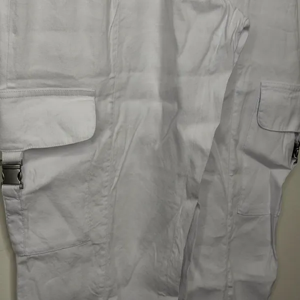 Alice + Olivia Cargo Buckle Joggers White Size Medium Linen Blend - Image 7