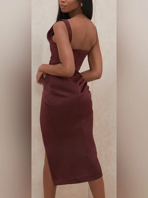 NEW HOUSE OF CB Rhonda Raisin Off Shoulder Corset Dress sz S - Image 5
