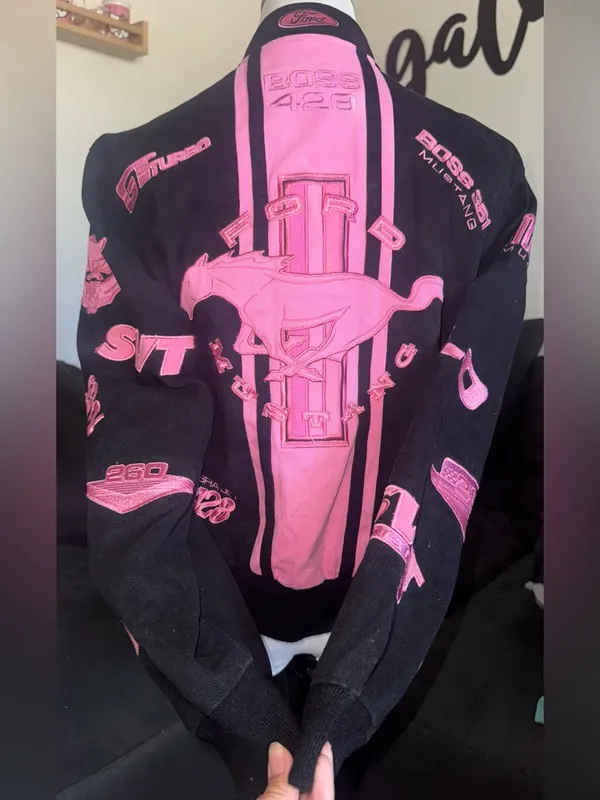 JH Design 1998 Pink Ford Mustang Racing Jacket Y2K rare HTF XLARGE Women’s - Image 5
