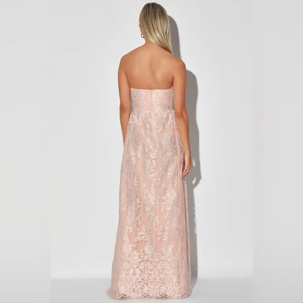 NWOT Lulus Love Will Find A Way Peach Lace Strapless Maxi Dress S - Image 4