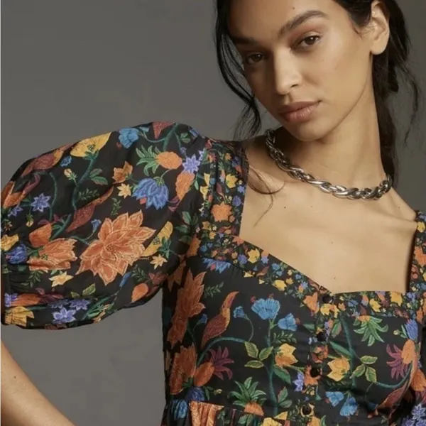 Anthropologie Farm Rio Short-Sleeve Sweetheart Floral Mini Dress Size L NWT $228 - Image 3