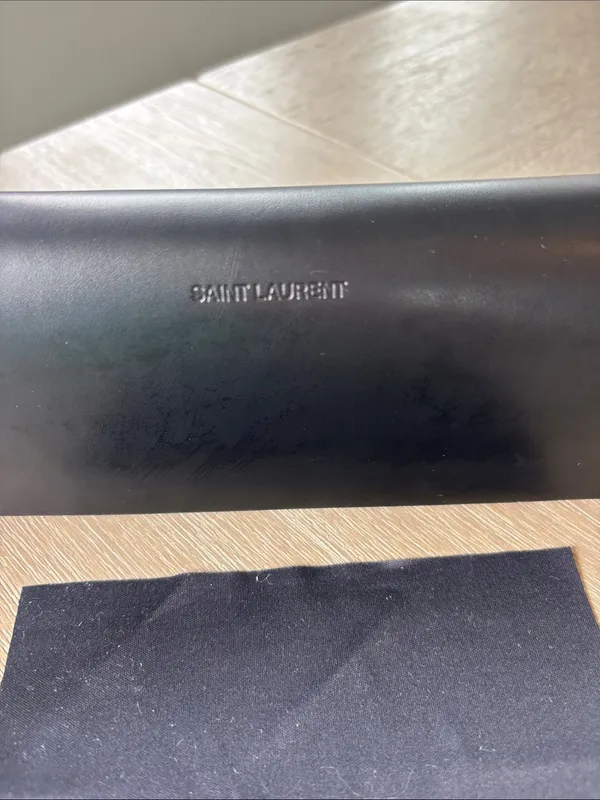 Saint Laurent Black Leather Sunglasses Case with Branded Cloth - Image 2