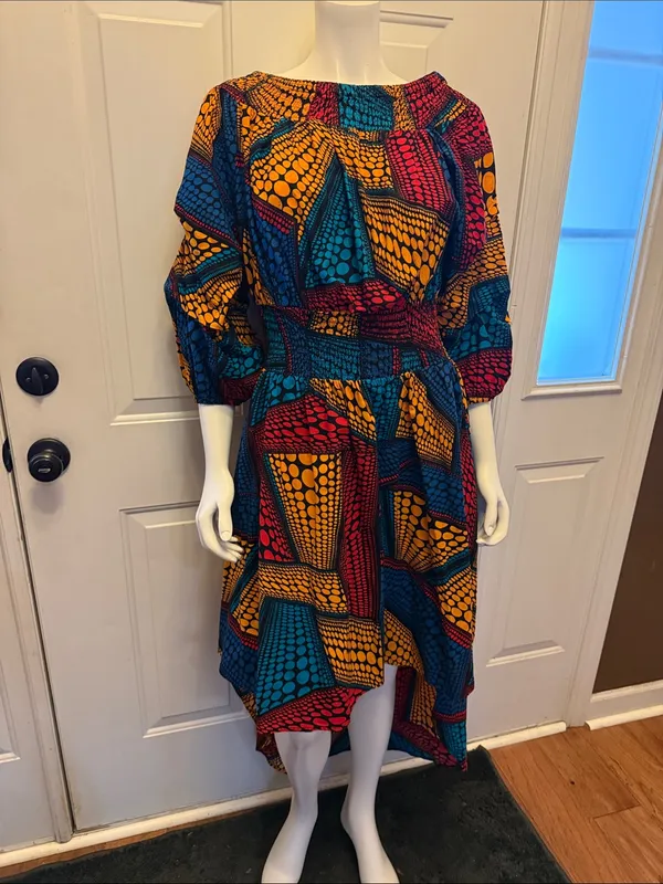 Studio Y Teal, Yellow & Red High-Low Midi Dress - Image 2