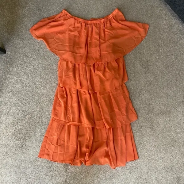 Petal Roz Orange Off The Shoulder Tiered Midi Dress Size S - Image 2