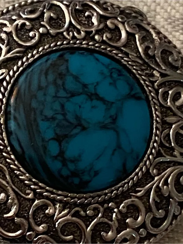 Vtg Max Factor Necklace Solid Perfume Locket Silver Turquoise Stone Hypnotique Blue - Image 7
