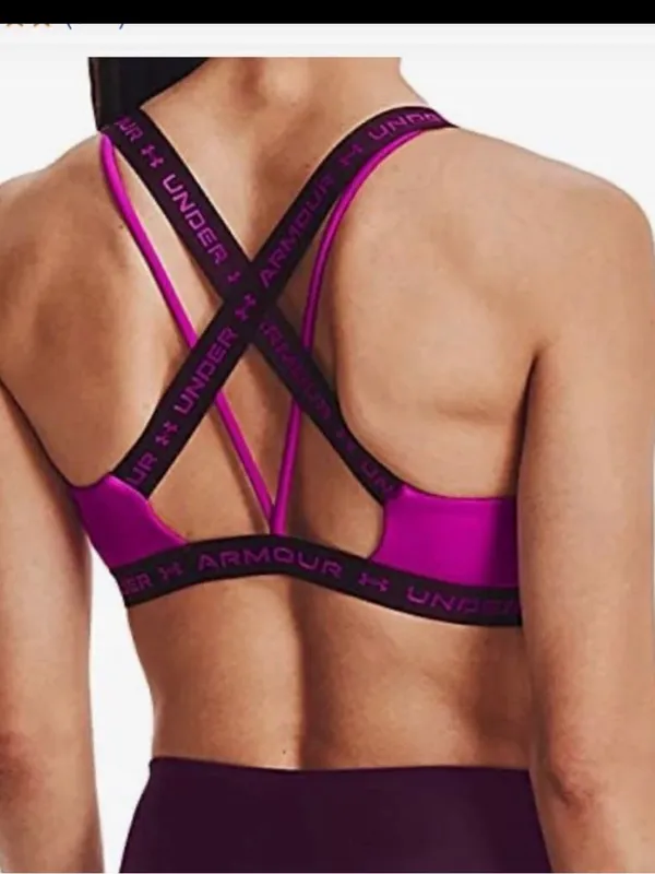Under Armour Women's Bright Magenta Sports Bra with Black Logo Straps - Image 8
