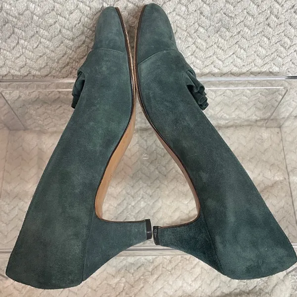 Vintage Perry‎ Ellis Womens 6.5 Classic Teal Suede Kitten Heel Preppy Loafers - Image 6