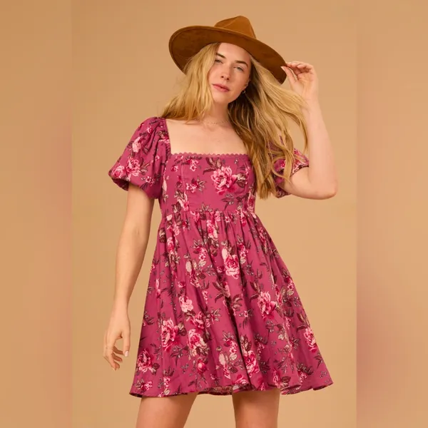 NWT Altar'd State Ashleigh Smocked Mini Dress with Puff Sleeves - Image 2