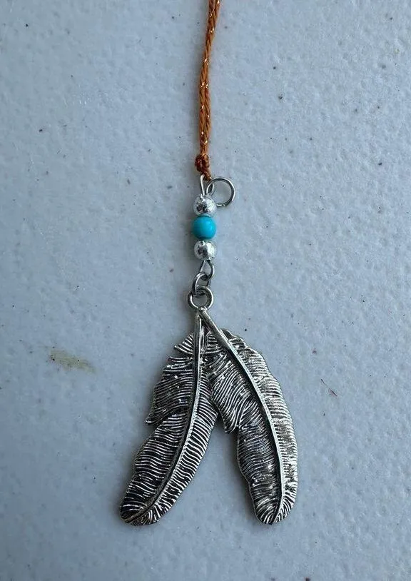 Vintage Native American Indigenous Inspired Navajo Double Feathers Pendent - Image 2