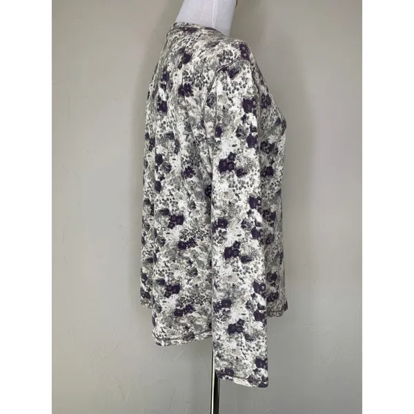 Northcrest Floral Thermal Lace Trim Henley Shirt Sz Large - Image 4