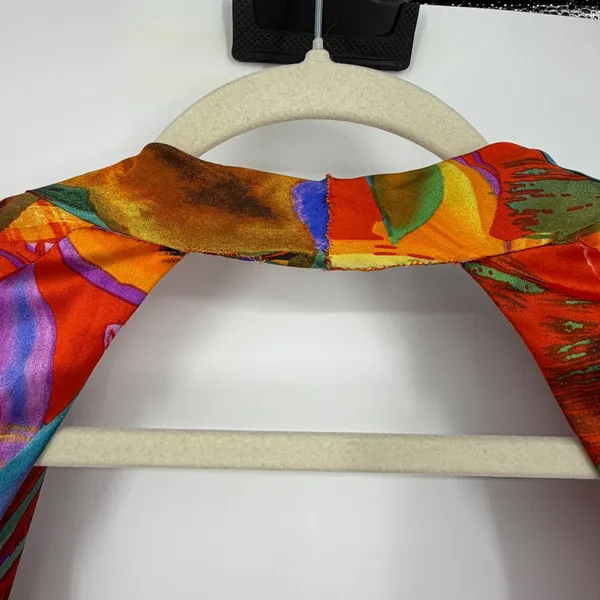 Vintage Cache Dress Size 2 Orange Abstract Floral Open Back Silk Blend Y2K Midi - Image 3