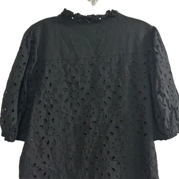PrettyGarden‎ Women's Black Embroidered Blouse L Long Puff Sleeve - Image 13