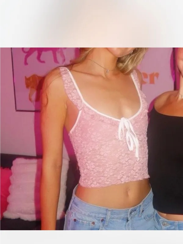 Edikted Pink Lace Tank Top Medium - Image 3