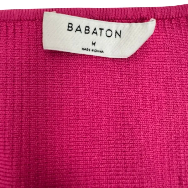 Babaton Sculpt Knit Crop Top Magenta Pink‎ Square Neck Ribbed Short Sleeve M - Image 3
