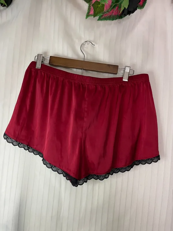 Ekouaer Women's Satin Pajama Sleep Shorts Red Black Lace Trim XL Lounge Sleepwea - Image 7