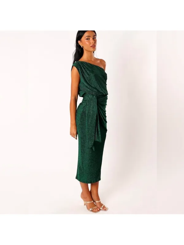 NWT Petal and Pup Midi Santiago Off Shoulder emerald metallic green dress size S - Image 2