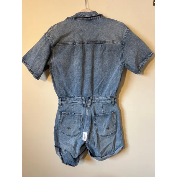 Hudson Sz 28 Denim Blue Jean Short Sleeve Button Front Romper - Image 5