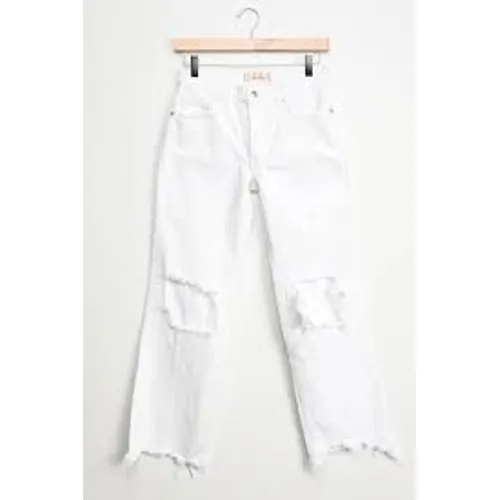 Free People Jeans Women 25 White Straight‎ Leg We Denim Raw Hem Distressed - Image 3
