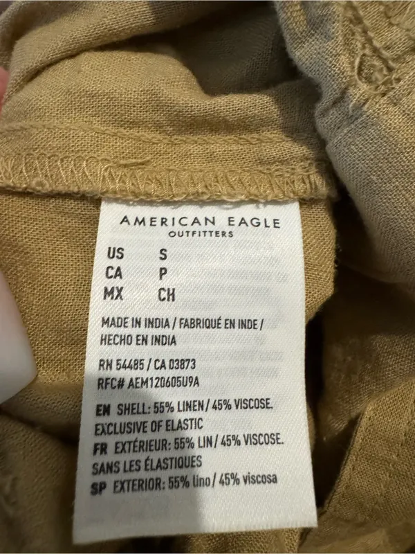 American Eagle Linen Blend Button Up Tan Jumpsuit - Image 5