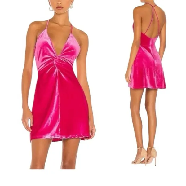 REVOLVE More To Come Kimmie Pink Velvet Mini Dress M Open Back Birthday Party - Image 2