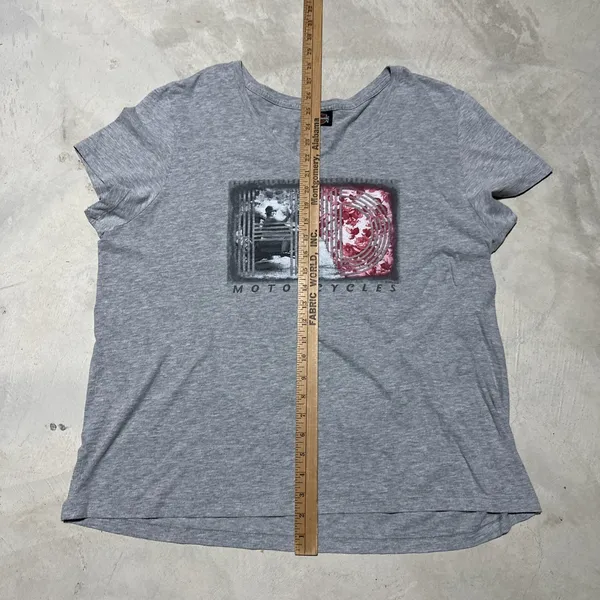 HARLEY-DAVIDSON Women's Grey HD Logo Graphic Short Sleeve V-Neck Tee SZ XL - Image 5