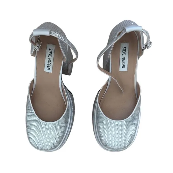 Steve Madden Charlize Silver Rhinestone stacked Platform Heels Size 8 - Image 8