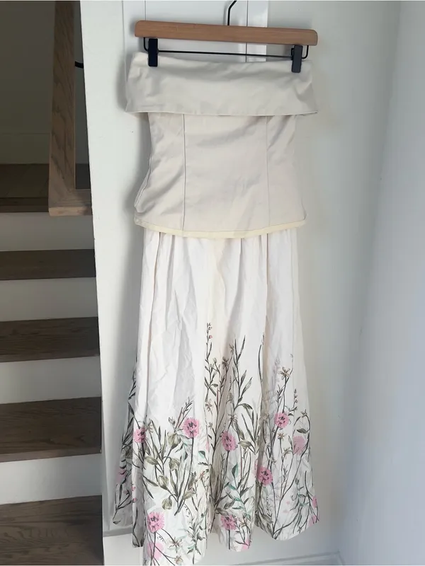 En Saison Sydney Mixed Media Strapless Maxi Dress in Cream and Floral - Image 2