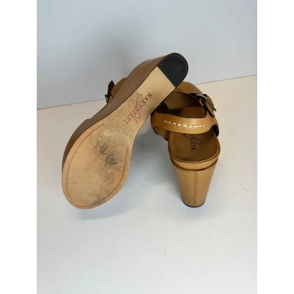 Naked Feet Bardi Platform Wedge Sandals Womens 7.5M Tan Leather T-Strap Summer - Image 5