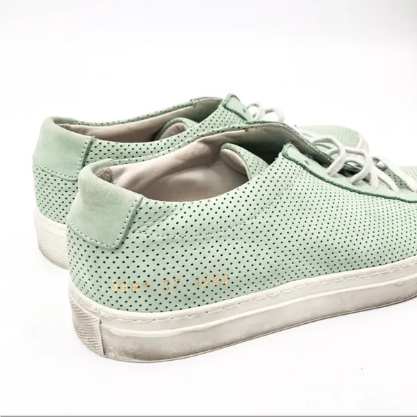 Woman By Common Projects Achilles Low Perforated Mint Green Nubuck Sneakers 7.5 - Image 4