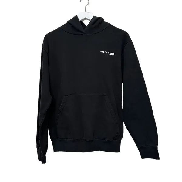 Talentless Black Hoodie Sweatshirt Unisex Minimal Logo Pullover Size Small - Image 9