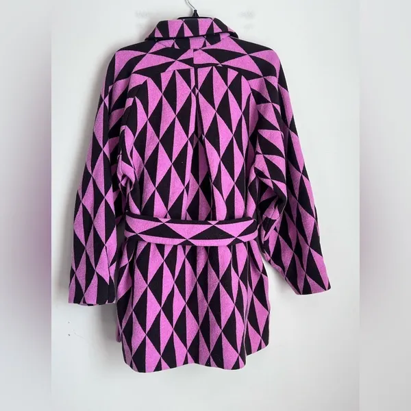 Anthropologie Beatrice B Wool Topcoat Belted Retro‎ Geometric Print Sz XS - Image 7