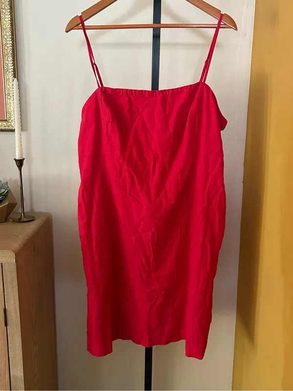 GAP Linen‎ Blend Mini Dress Bright Red Sleeveless Square Neck NWT Size XL - Image 2