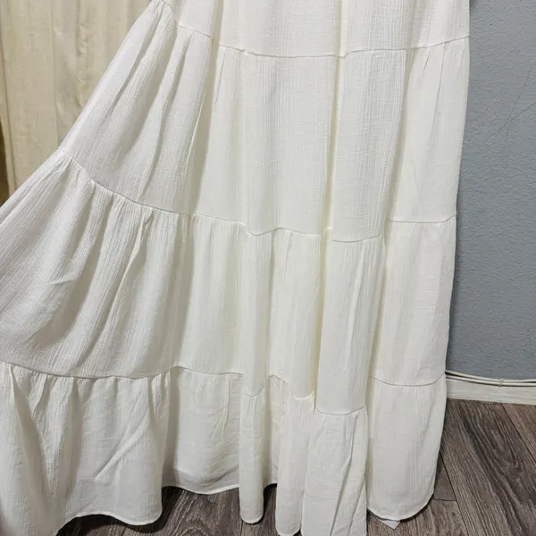 Lulus Ivory Cut Out Maxi Dress M Cottagecore‎ Tie-Strap Celestial Smocked Tiered - Image 7