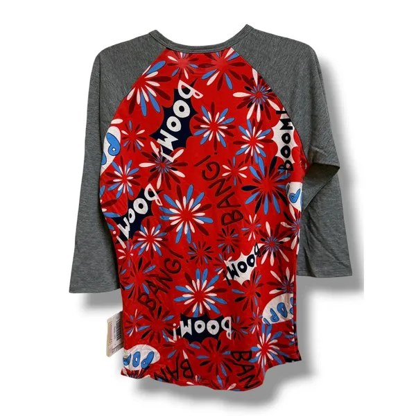 LuLaRoe Randy Comic Pop Art Boom Bang Raglan Baseball Tee Women's XXS NWT - Image 6