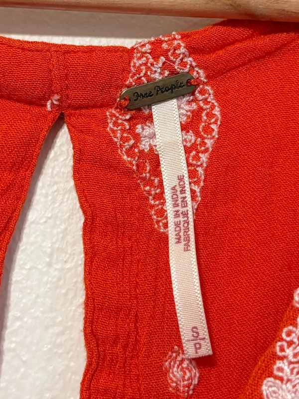 Free People Embroidered Tunic Top Size Small Diamond Orange Boho Beach - Image 3