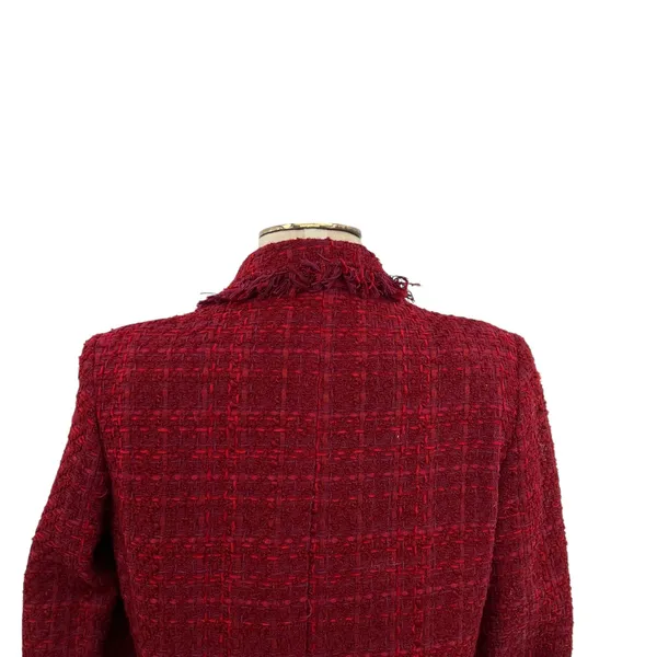 Zara Tweed Blazer Jacket‎ Coat Gold Buttons Frayed Hem Red Size Small - Image 11
