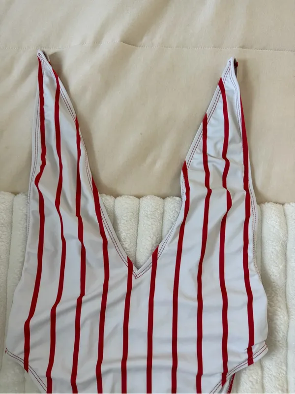 NWOT Dippin’ Daisy’s Red White Stripped Plunge One Piece Bathing Suit - Image 2