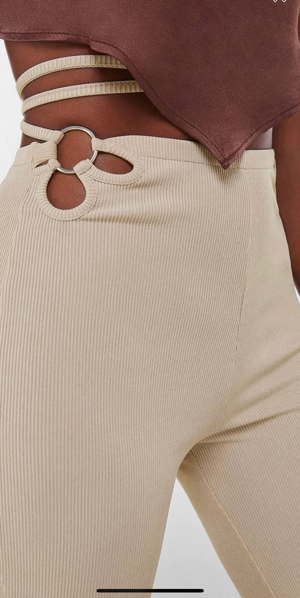 Bershka Wrap Around Flare Pants In Beige - Image 2