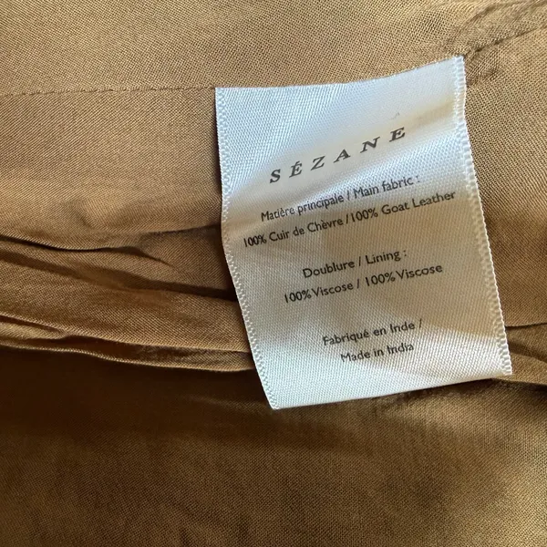 Sezane Brown Goat Leather Suede Snap Mini Skirt Size 42 / 10 - Image 6