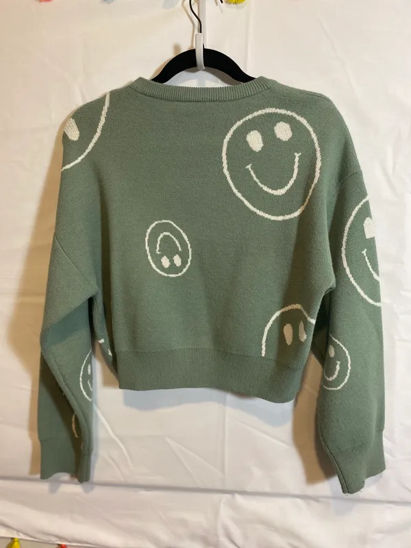 Altar’d State green smiley face cropped sweater - Image 2