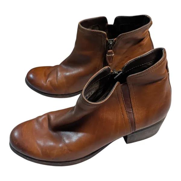 Clarks Maypearl Ramie Cognac Brown Leather Block Heel Zip Up Ankle Boots Sz 11 - Image 7