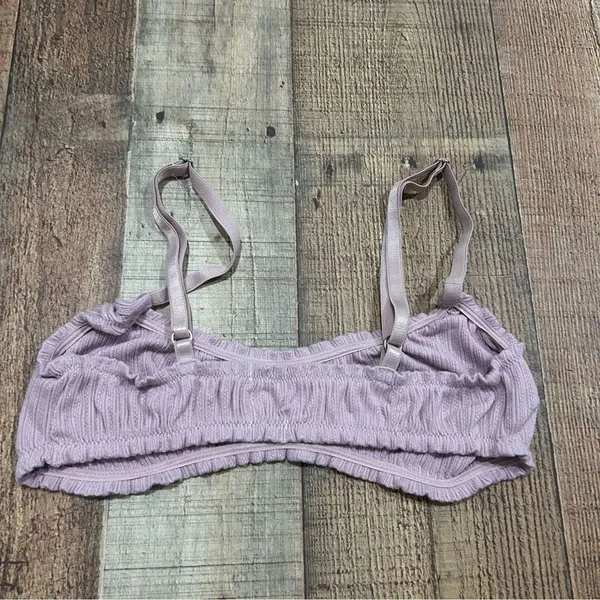 Free People Intimately Mauve Ribbed Bralette Medium M Ruched Lettuce Edge Crop - Image 4