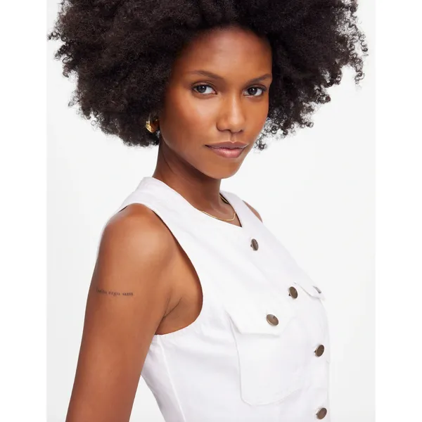 Madewell Denim High Crewneck Vest Tile White Minimalist Utility Pockets US 0 - Image 2
