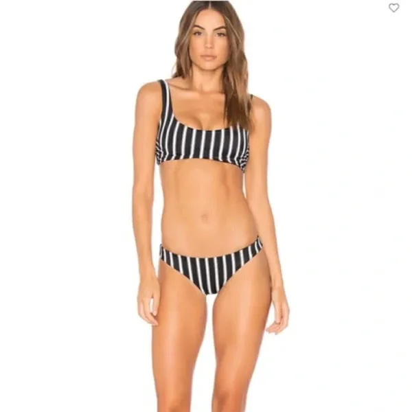 Tori Praver‎ Deja Striped Bikini Top Medium Black White - Image 2
