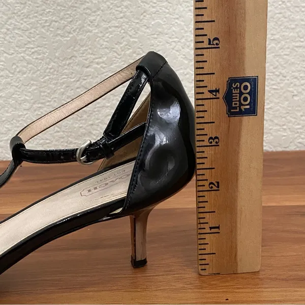 COACH Hellena Black Soft Patent Leather T-strap Kitten Heels Sandals Size 7.5B - Image 8