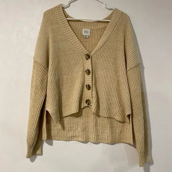 BDG Urban Outfitters Beige Cropped Button Cardigan Sweater M - Image 2