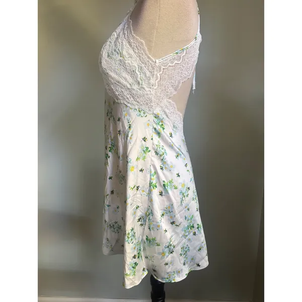Dainty boho cute Satin Lace Slip Dress blue Floral Bee Open y2k Mini cottage M - Image 5